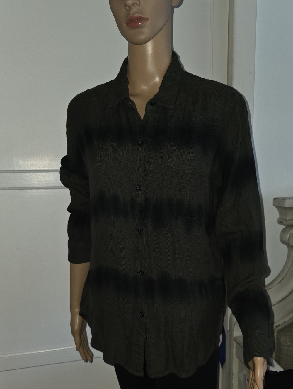 Rails Dark Olive Button-Up Shirt with Subtle Stripes